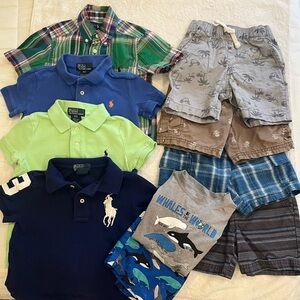 Toddler boys, 2T, Ralph Lauren shirts, novelty shorts, and Cat & Jack swim suit.